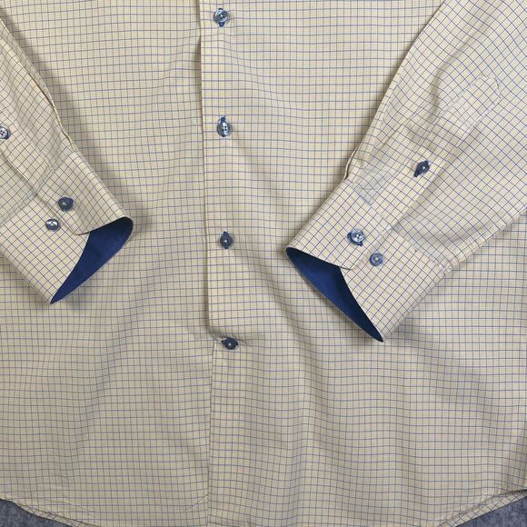 Levinas Showcase Tailored Fit Long Sleeve Button Up Shirt XL French Cuffs Yellow - Picture 3 of 8